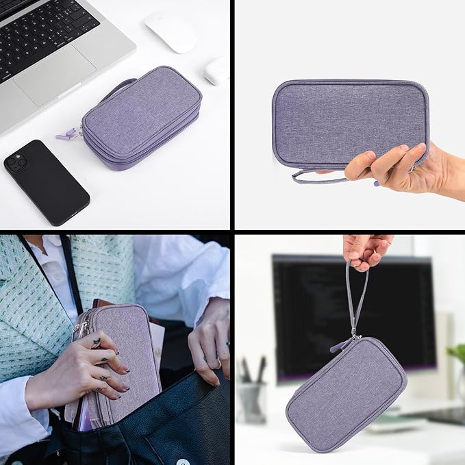 Electronic Organizer Travel Cable Accessories Bag, Electronic Organizer Case, Electronic Accessories Organizer Bag for Power Bank, Charging Cords, Chargers, Mouse, USB Cable, Earphones (Purple) - Image 7