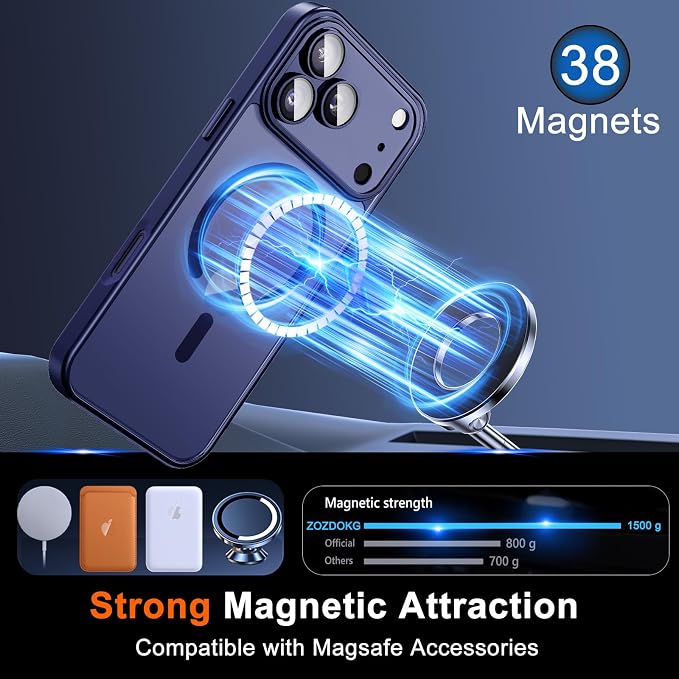 Magnetic for iPhone 17 Pro Case with Privacy Screen Protector, Blue | Full Camera Protection, Compatible with MagSafe, Translucent Matte Shockproof Phone Protective Cover for iPhone 17Pro - Image 3