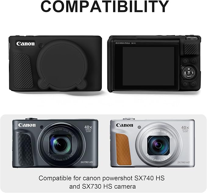 BOVKE Hard Case + Silicone Cover for Canon PowerShot SX740 HS Camera, Black | SX740 SX730 Digital Camera Shockproof EVA Storage Bag & Soft Silicone Protective Case with Removable Lens Cover, Wrist Strap - Image 3