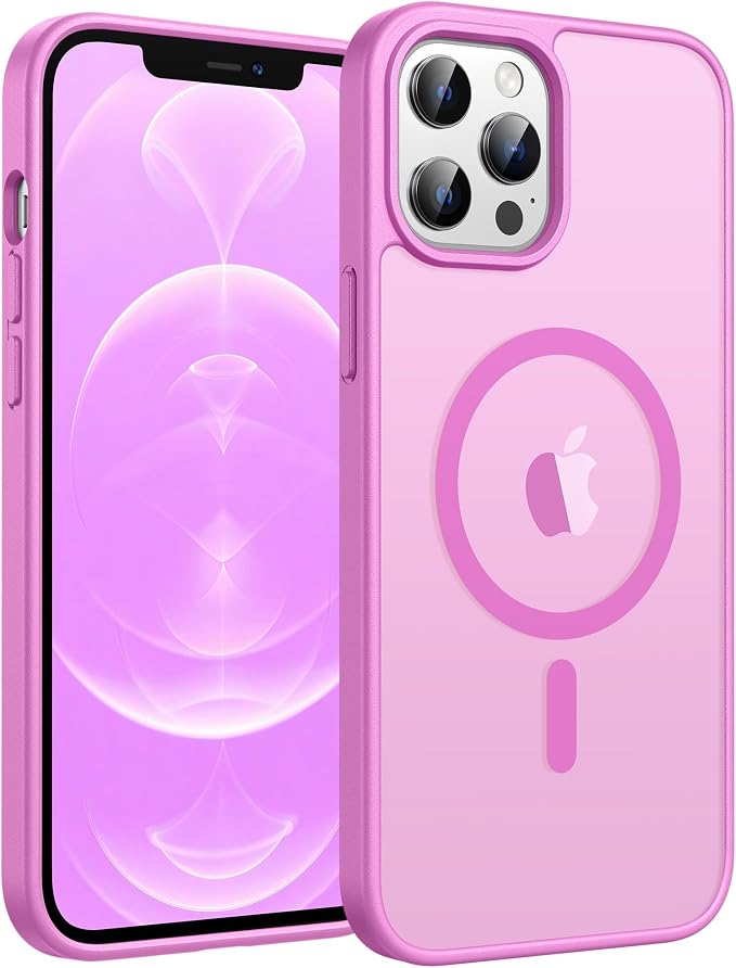 FNTCASE for iPhone 12 Pro Max Case, Fit for Magsafe, Translucent Matte Back | Strong Magnetic Charging, Shock Absorbent, 14FT Military Grade Drop-proof, Anti Slip, Pink by FNTCASE