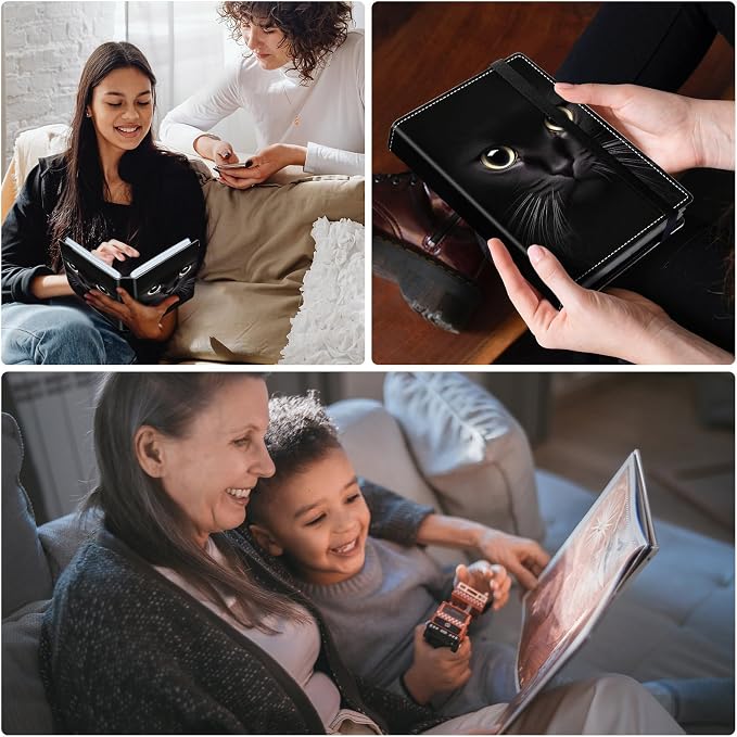Small Photo Album 5x7, 60 Pockets Holds 120 Photos, Slip-in Pocket Photo Album with Black Elastic Band for Family Wedding Baby Travel Pictures, Big Cat Eyes - Image 3