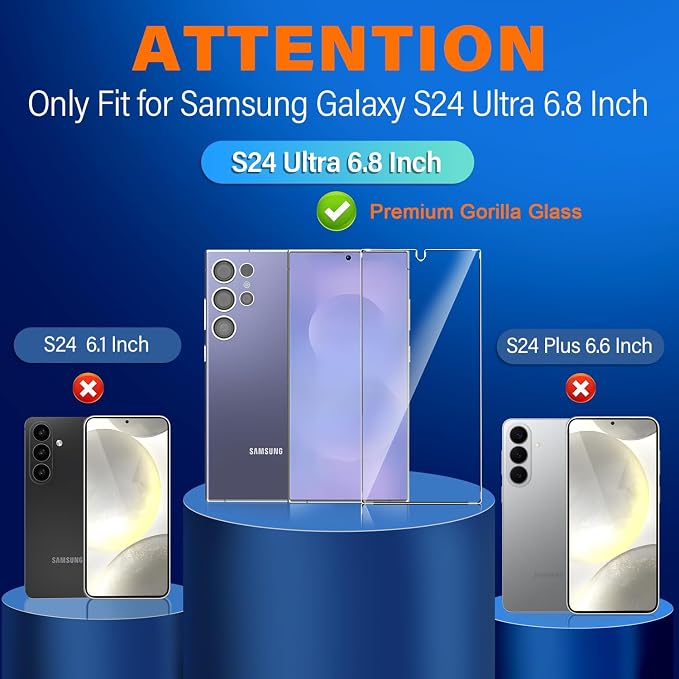 letosan 3 Pack for Samsung Galaxy S24 Ultra Screen Protector Tempered Glass, 9H+ Hardness, 12FT Military Grade Shatterproof, Auto Alignment Frame, Bubble Free Case Friendly HD Clear 6.8 Inch - Image 2