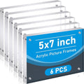 Kigley 6 Pcs 5 x 7 Inch Acrylic Picture Frames, Clear Acrylic Photo Business Card Frame Desktop Display Double Sided Wallet Size Frame Freestanding Frames for Film Photos Cards Stamp by Kigley