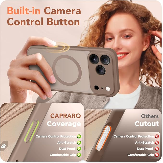 CAPRARO for iPhone 17 Pro Case, Compatible with MagSafe | Upgraded [Full Camera Protection] Protective Translucent Matte Women Girl Magnetic Phone Case Cover, Withered Brown - Image 5