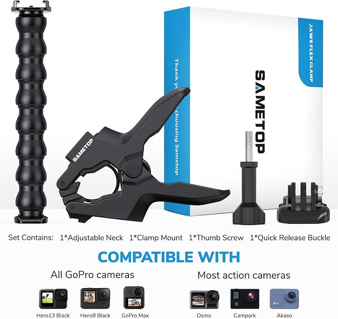 Camera Clamp Clip Mount Jaws Flex Gooseneck Accessories for GoPro | for Go Pro Hero 13 12 11 10 9 8 7 6 5 4 Session 3+ 3 2 1 Mission Max DJI Osmo AKASO Action Cameras - Image 6
