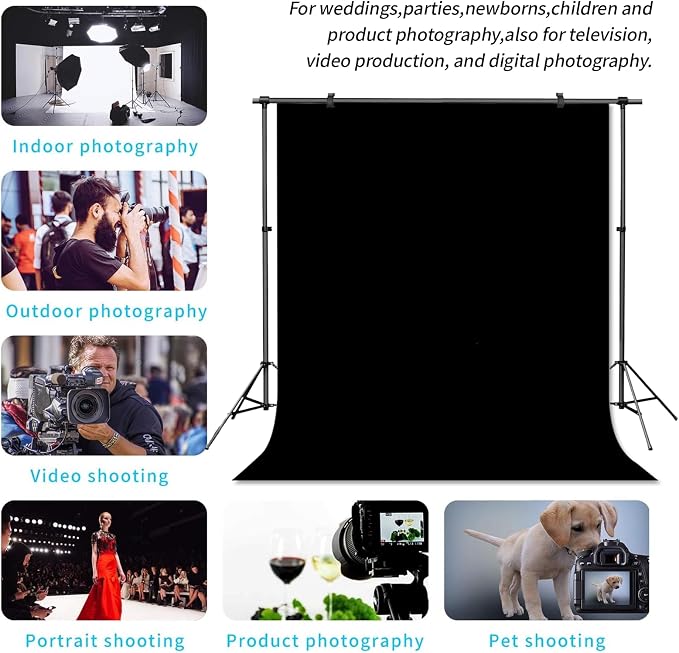 Black Photo Backdrop for Photoshoot Solid Color Background 6x9 ft | Photography Studio Photobooth Curtain for Headshot, Homestudio, Portrait, Video, Meeting, Easy to Install, Washable Fabric - Image 2