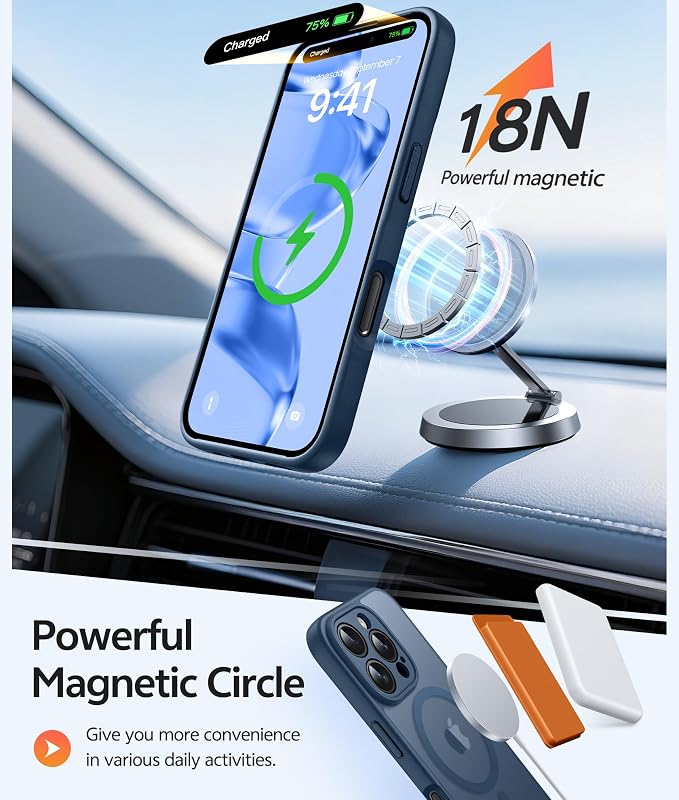 FNTCASE for iPhone 16 Pro Case, Fit for Magsafe, with Screen Protector Blue | Full Camera Protection, Translucent Matte, 14FT Military Grade Drop Proof, Shockproof Protective Phone Cover, Blue - Image 3