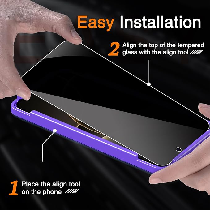 Wiaocit Tempered Glass Privacy Screen Protector for iPhone 16 Pro | 3+3 Pack, 9H Hardness, Camera Lens Protector, Installation Frame, Bubble Free, Case Friendly - Image 3