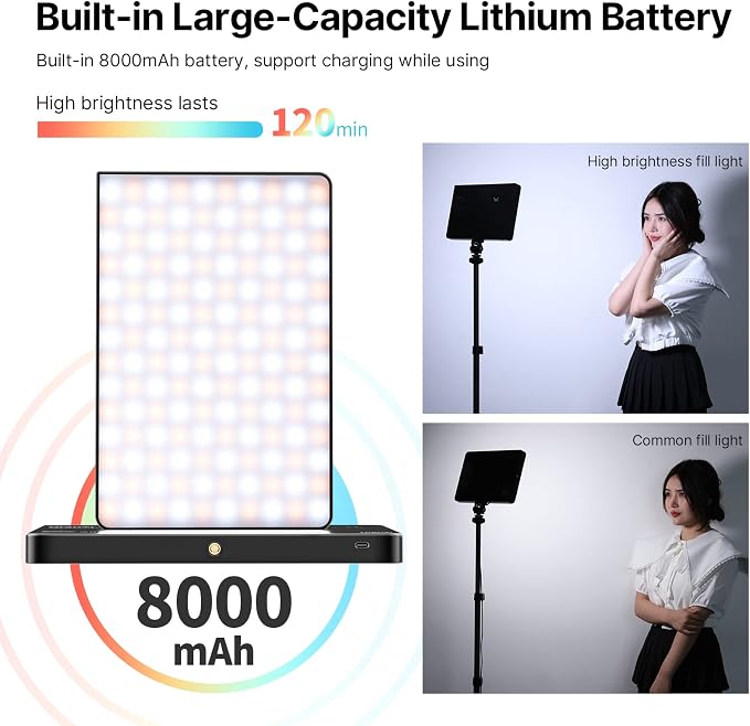 Ulanzi LT003 RGB LED Video Panel Light, 15W Big Panel 2500-9000K 8000mAh | Cri>95 360 Full Color, With Cct, Light Effects Bi- Color Modes, 120-Minute Battery Life For Content Creator Live Broadcast - Image 6