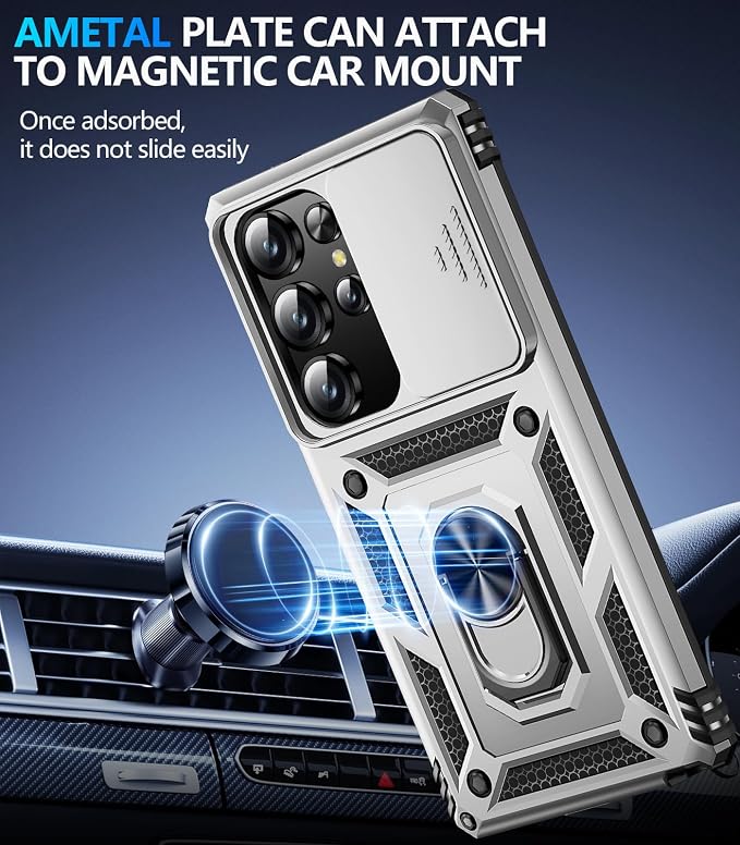 Taisairu for Samsung Galaxy S26 Ultra Case with Screen Protector & Slide Camera Lens Cover, Built-in Ring Stand Shockproof Protective Phone Case for Samsung S26 Ultra Case (Silver) - Image 5