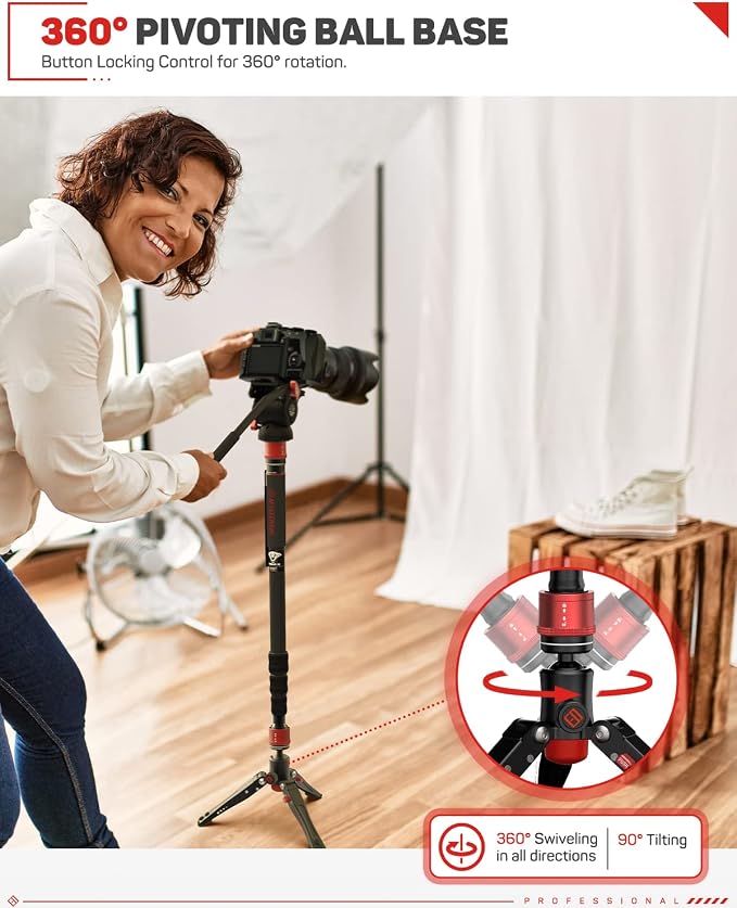 IFOOTAGE Cobra 3 A180T Camera Monopod with Feet 71" | Aluminum Monopod Camera Stand Compatible with Sony Canon Nikon DSLR Cameras, Stable Feet Design, Payload 17.64lbs/8KG - Image 6