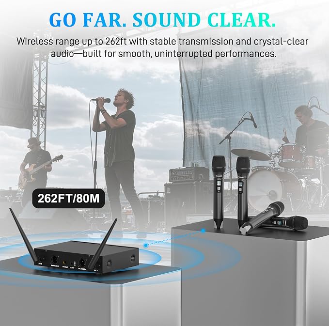 4 Channel Wireless Microphone System with Metal Receiver, 4 Handheld Mics, Independent Volume Control, 262ft Range, UHF Karaoke Mic Set for Home Party, Classroom, Church, Wedding, Events - Image 2