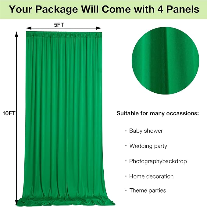 20ftx10ft Wrinkle Free Green Backdrop Curtains for Parties, Silky Polyester Photo Backdrop Drapes 4 Panels 5x10ft Back Drop Cloth for Wedding Birthday Baby Shower Photography Background - Image 3