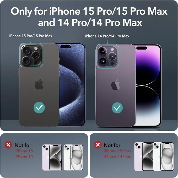 ESR for iPhone 15 Pro Max/15 Pro Camera Lens Protector, 2 Pack, Black | Individual Camera Cover, 9H Tempered Glass, Original Camera Clarity, for iPhone 15 Pro Max/Pro/14 Pro Max/Pro - Image 2