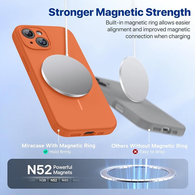 miracase Magnetic for iPhone 14 Plus Case, [Soft Anti-Scratch Microfiber Lining], Compatible with MagSafe, Silicone Shockproof Protection Phone Case for iPhone 14 Plus,Orange - Image 5
