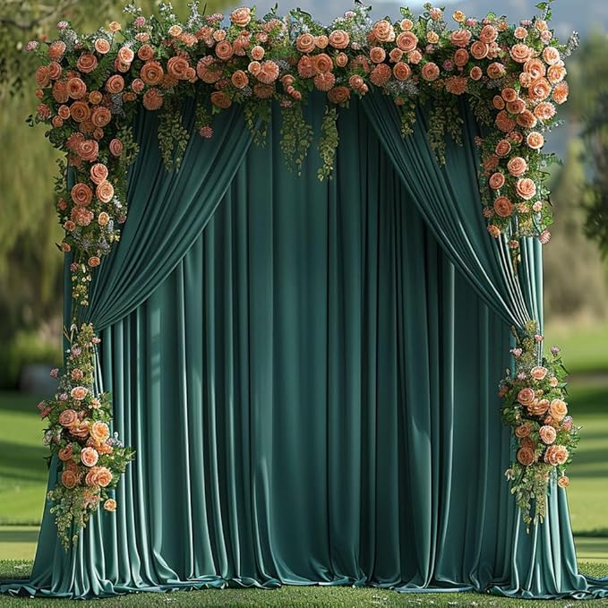 10x10ft Wrinkle Free Hunter Green Backdrop Curtain for Parties Soft Fabric Drapes Wedding Dark Green Curtain Backdrop for Birthday Party Decorations Background for Photography 5x10ft,2 Panels - Image 8