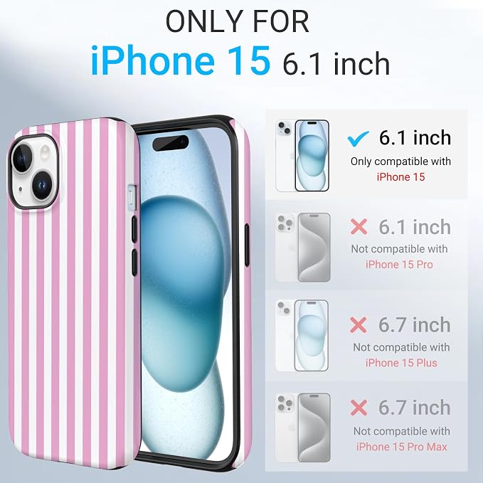 TPU Phone Case for iPhone 15, MagSafe Wireless Charging Compatible, Shockproof Slim Fit Protective Cover with Anti-Yellowing & Raised Camera Protection (Pink Stripe, iPhone 15) - Image 2
