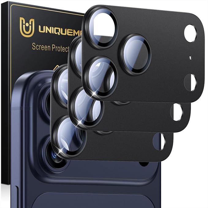 UniqueMe for 3 Pack iPhone 17 Pro Camera Lens Protector - All Black | Drop Protection, Case Friendly, Acrylic Material, Camera Cover Screen, Update New Version by UniqueMe