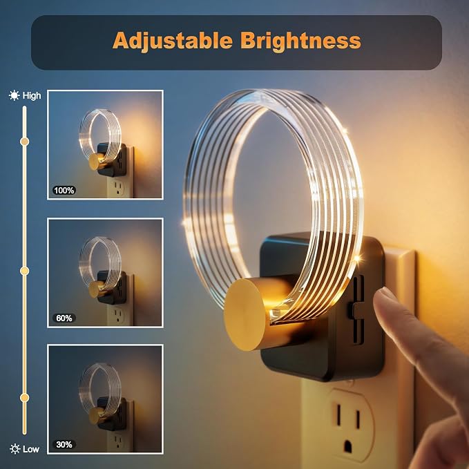 JandCase Night Light, Night Lights Plug into Wall, Dimmable Nightlight | 2 Pack,Dusk to Dawn Sensor, 180° Rotatable Round Plug in Nightlights, LED Circle Acrylic Night Light for Bathroom Kids - Image 2