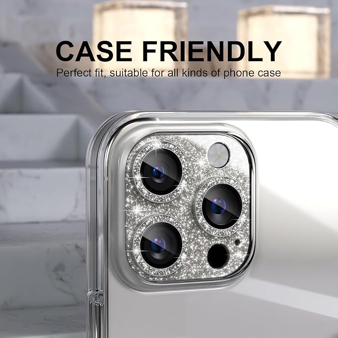 Choiche for iPhone 16 Pro/iPhone 16 Pro Max Camera Lens Protector | Bling Camera Cover with 9H Tempered Glass Lens Screen Protector Metal Ring Decoration Accessories (Glitter-Titanium Natural) - Image 4