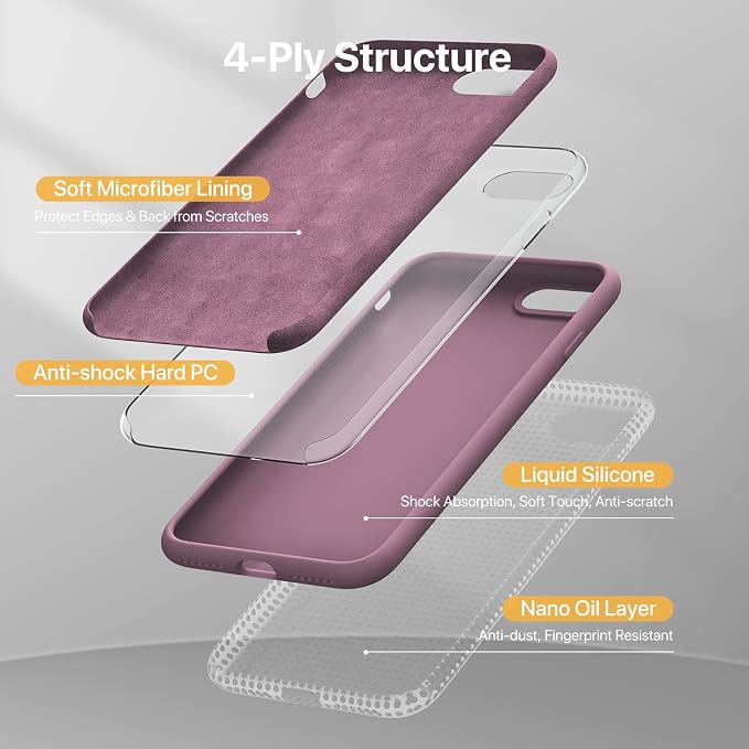 Miracase Silicone for iPhone SE 2022/SE 2020/7/8 Case,Blackcurrant | Ultra Slim Cover with Screen Protector, Soft Microfiber Lining, Multi-Color Premium Silicone Shockproof Phone Case - Image 5