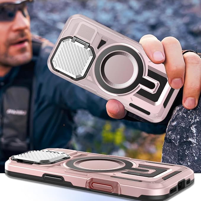 Camera Stand Case for iPhone 16 Plus, [Compatible with Mag Safe] [Lens Cover] 2024 Version Military Grade Protective Soft Case for iPhone 16 Plus 6.7 inch Men Women,Pink - Image 6