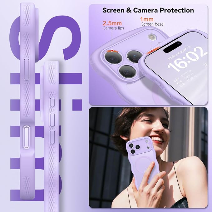 BENTOBEN Magnetic for iPhone 17 Pro Case, Cute Wavy [Full Camera Protection][Compatible with MagSafe] Matte Anti-Slip Bumper Women Girls Boys Protective Cover for 17 Pro 6.3", Lavender Purple - Image 7