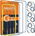 QHOHQ 3 Pack Screen Protector for iPhone 15 [6.1 Inch] with 3 Pack Camera Lens Protector, Tempered Glass Film, HD Clear, 9H Hardness, No Bubbles, Case Friendly by QHOHQ