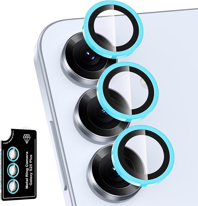 for Samsung Galaxy S25 Plus Camera Lens Protector, Individual Metal Ring Tempered Glass Lens Cover, [Strong Adsorption] Scratch Resistant Ultra-Thin HD Clear Lens Cover, 1 Set-Blue Shine by Btscase