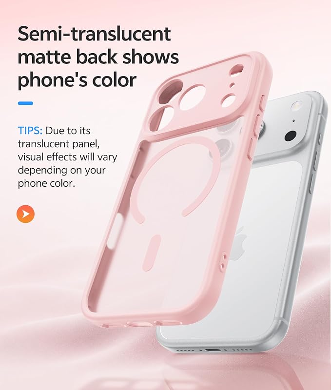 FNTCASE for iPhone 17 Pro Case, Fit for Magsafe, Screen Protector | Full Camera Protection, Translucent Matte, 14FT Military Grade Drop Proof, Shockproof Protective Phone Cover, Light Pink - Image 5