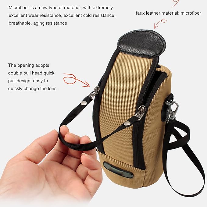 Camera Lens Pouch, Shockproof Nylon Large DSLR Camera Lens Case with Shoulder Strap for Outdoor - Image 8
