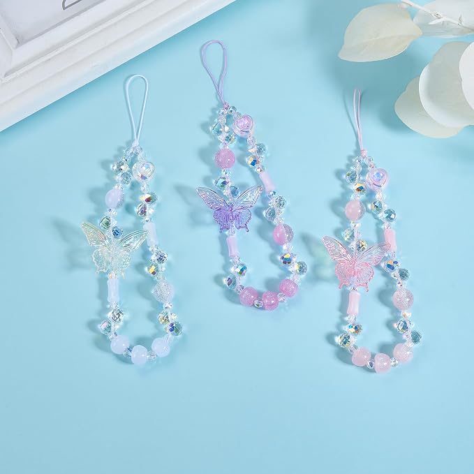 BEEFLYING Beaded Butterfly Phone Charm Wrist Strap for Case, Clear | Sparkling Y2K Cute Cellphone Chain, for Keychain Bag Camera Car Key Pendant - Image 5