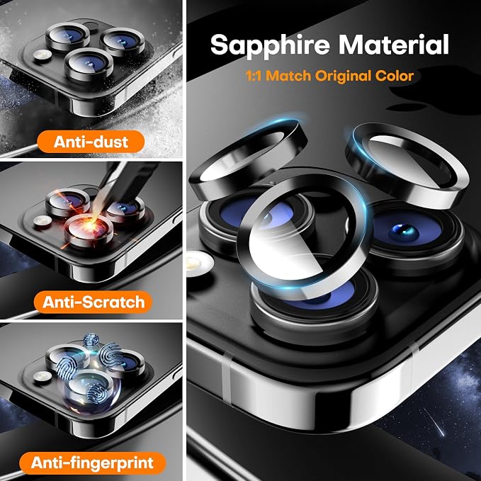 Camera Lens Protector for iPhone 17 Pro Max/17 Pro- Black | 9H Tempered Glass, Metal Individual Camera Cover, Accessories, Anti-drop, Case Friendly, HD Clear, Anti-Scratch - Image 3