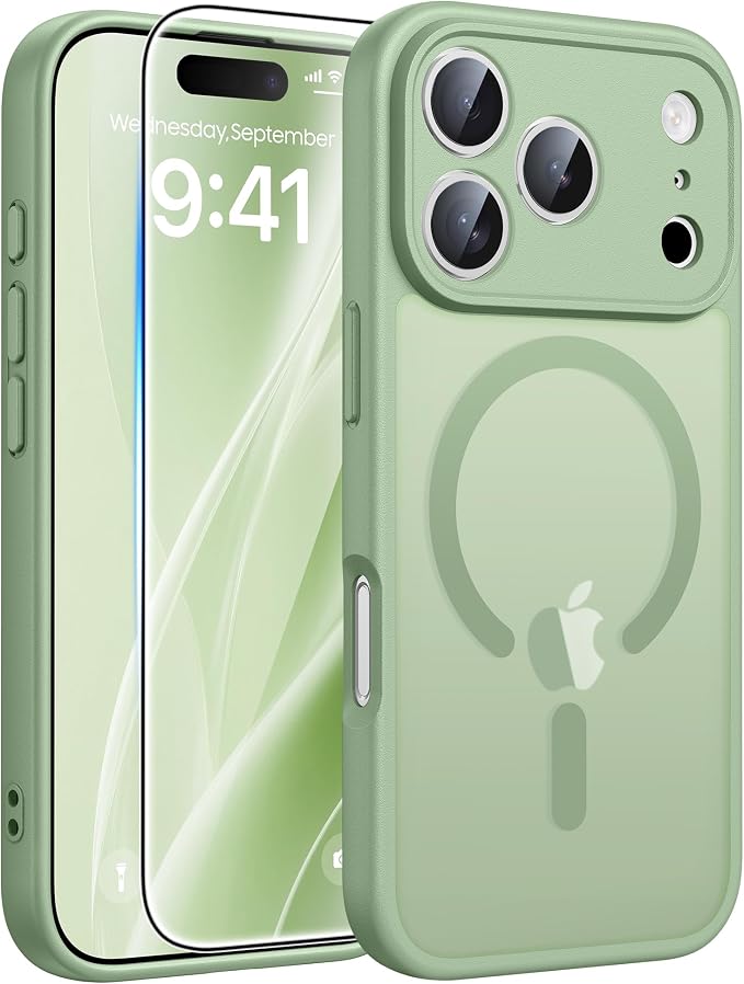 FNTCASE for iPhone 17 Pro Max Case, Fit for Magsafe, Screen Protector | Full Camera Protection, Translucent Matte, 14FT Military Grade Drop Proof, Shockproof Protective Phone Cover, Light Moss by FNTCASE