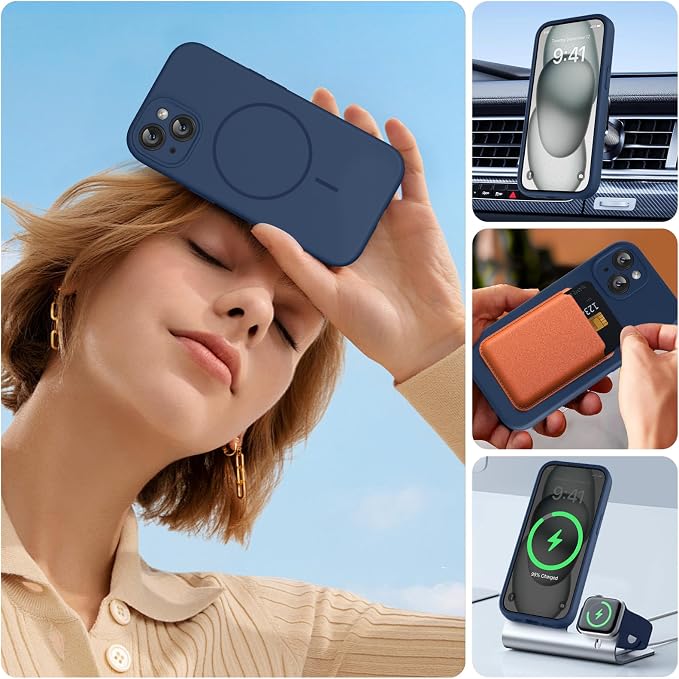 Miracase Silicone & Magnetic for iPhone 15 Plus Case, Dark Blue | Compatible with MagSafe, Soft Microfiber Lining, Liquid Silicone Case Shockproof Drop Protection Phone Case for 15 Plus - Image 7