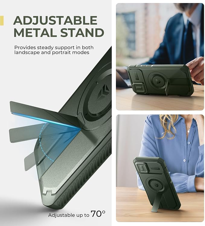Dexnor for iPhone 16 Plus Case with Slide Camera Cover & Adjustable Kickstand, Magnetic Rugged Shockproof Bumper Cases Heavy-Duty Mangetic Protective Cover,Army Green - Image 5