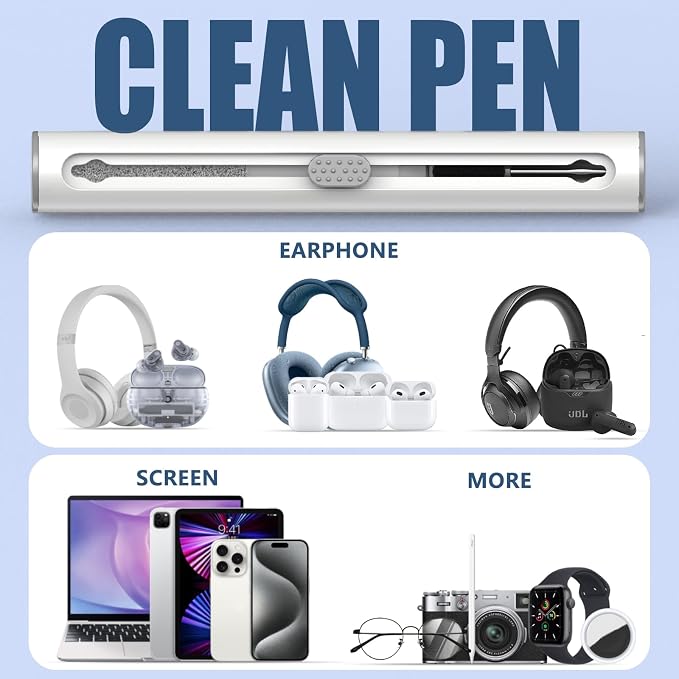 Inesore for AirPod Cleaning Kit, for Phone Earbuds Electronics(White+White) | Metal Tip, High-Density Soft Brush, Flocked Sponge Tip, 3 in 1 Design, Compact & Lightweight, Easy Operation, Easy to Carry - Image 6