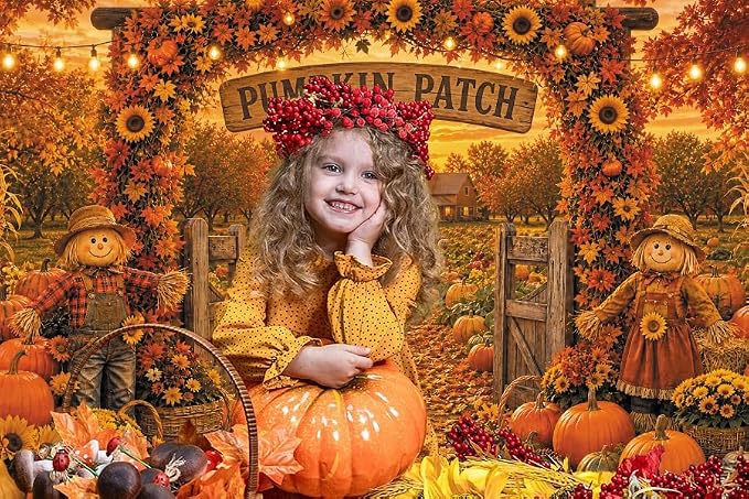 Fall Pumpkin Patch Backdrop 10x10ft Thanksgiving Harvest Photo Backdrops | Autumn Scarecrow Sunflower Photography Background Fall Pumpkin Leaves Theme Baby Shower Party Decorations Photo Booth Props - Image 5
