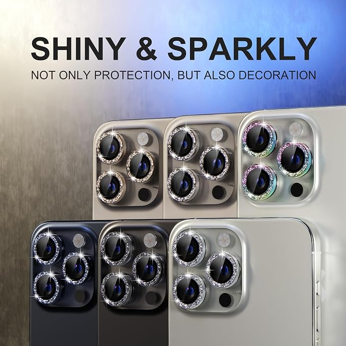 Choiche for iPhone 15 Pro/iPhone 15 Pro Max Camera Lens Protector | Ultra HD, Bling 9H Tempered Glass Camera Cover Screen Protector Metal Ring Decoration Accessories (Glitter-Titanium Natural) - Image 7