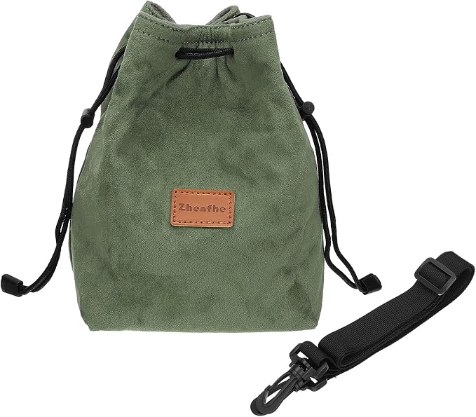 PATIKIL 6.3 x 4.3 Inch Camera Lens Pouch, S Size Drawstring Lens Case Flannel Camera Lens Handbag Camera Bag with Adjustable Shoulder Strap for DSLR Camera Lens, Green by PATIKIL
