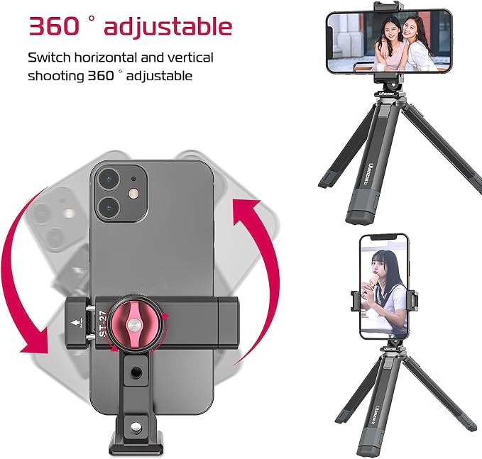 Metal Phone Tripod Mount 3 Cold Shoes & Arca Port, 360° Smartphone Tripod Adapter for iPhone 17 16 15 Cell Phone Stand Holder for Desktop Video Live Streaming Vlogging Rig (Pack of 2) - Image 4