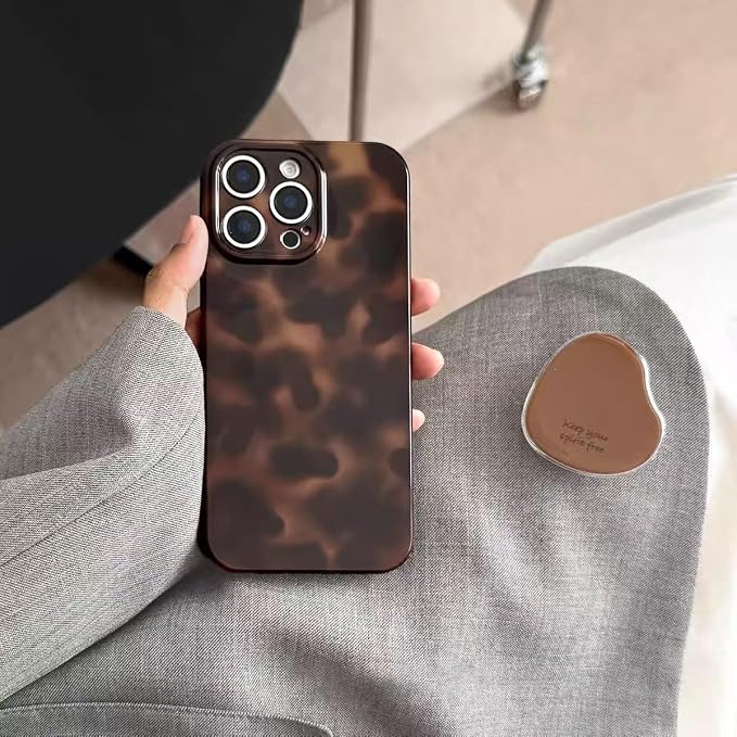 Cute Phone Case for iPhone 15 Plus/14 Plus Case Cheetah Leopard Print | Amber Tortoiseshell Pattern,Full Camera Protective,Slim Shockproof TPU,Aesthetic Girly Glossy Cover for Women Men-Brown - Image 7