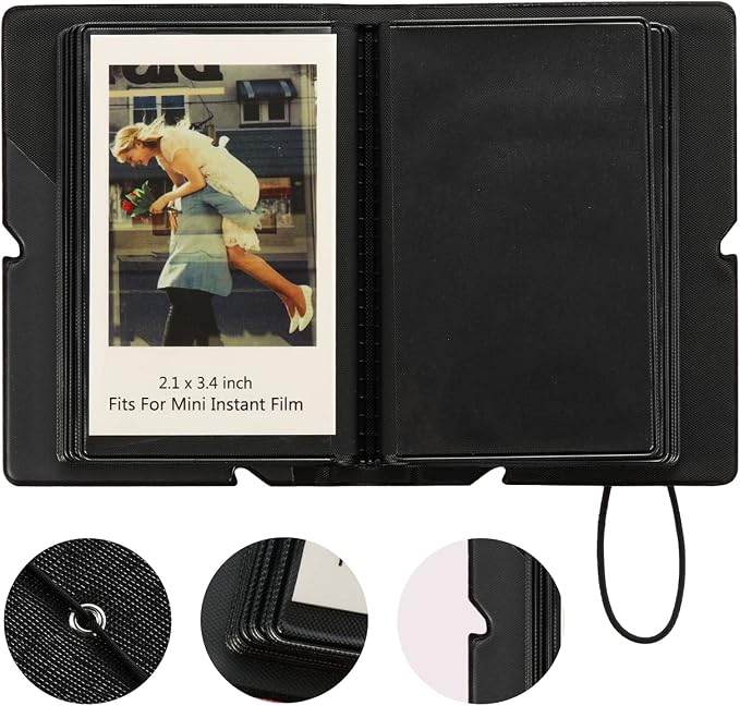 2x3 Instax Mini Photo Album, 28 Pockets. Ink Black, 2PK | Portable Wallet Size Album Stores 2x3 inch Instant Photos. Fits Polaroid, Instax Mini, Kodak Mini Prints and Zink. - Image 3