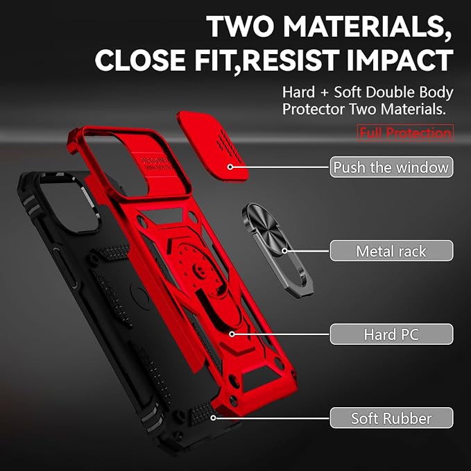 HNHYGETE for iPhone 12 Pro Max Case with Screen Protector: [Military Grade 20ft. Drop Tested] Slide Camera Cover Ring Shockproof Protective Phone Case for - iPhone 12 Pro Max (Red) - Image 5