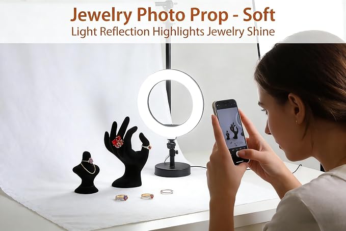 Jewelry Display Stand, 7-Inch Hand-Shaped Velour Holder for Rings | Velour-coated plastic, 7" x 4.5" x 3.5", hand-shaped, for rings, bracelets, photo props, displays, retail, home decor - Image 9