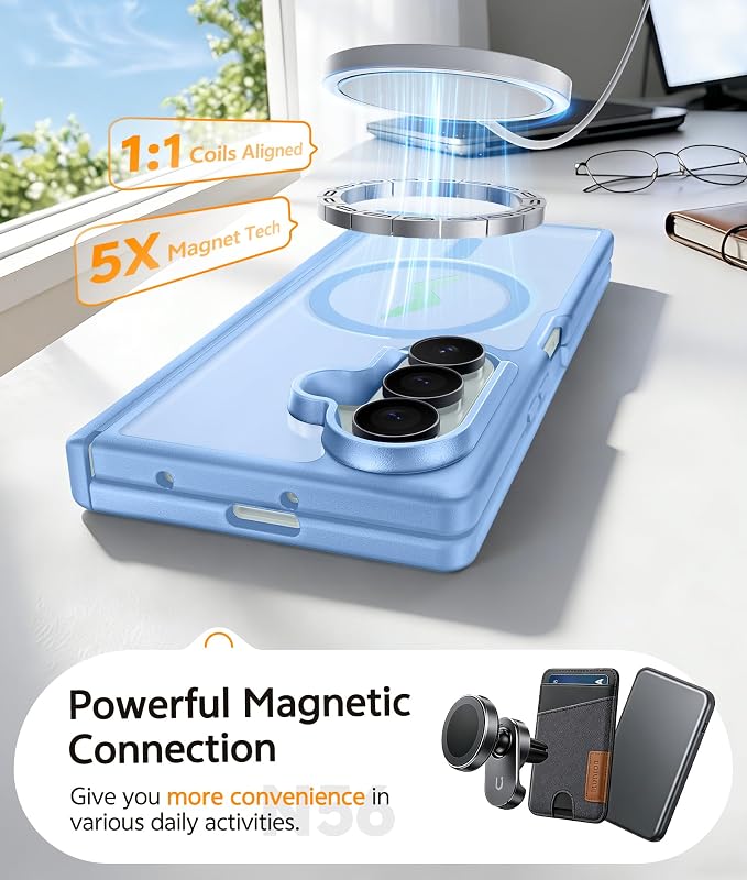FNTCASE for Samsung Galaxy Z Fold 7 Case, Hinge Protection, Fit for Magsafe | with Screen Protector, Translucent Matte Magnetic Back, 18FT Military Grade Drop Proof, Protective Phone Cover, Light Blue - Image 5