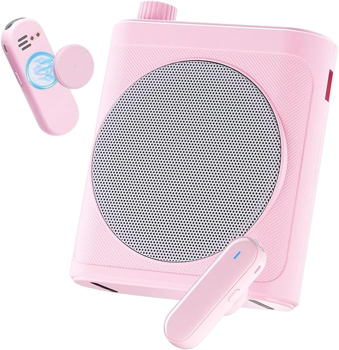 Tearstone Voice Amplifier for Teachers with Bluetooth, Dual Magnetic Mics | Portable Rechargeable Speaker with Clip-On Lapel Microphones for Classroom, Tour Guide, Public Speaking, Training (Pink) by Home