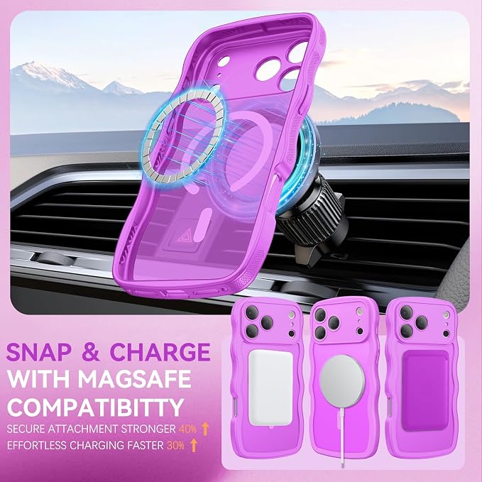 BENTOBEN Magnetic for iPhone 17 Pro Max Case, Cute Wavy [Full Camera Protection][Compatible with MagSafe] Matte Anti-Slip Bumper Women Girls Boys Protective Cover for 17 ProMax 6.9", Berry Purple - Image 5