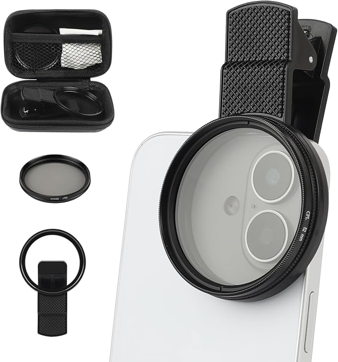 52mm Clip-On CPL Phone Camera Lens Filter, Polarizer Circular Filter, Ultra Slim Multi- Coated CPL Filter Compatible with iPhone 17/16/15/14/13 Samsung by Unknown