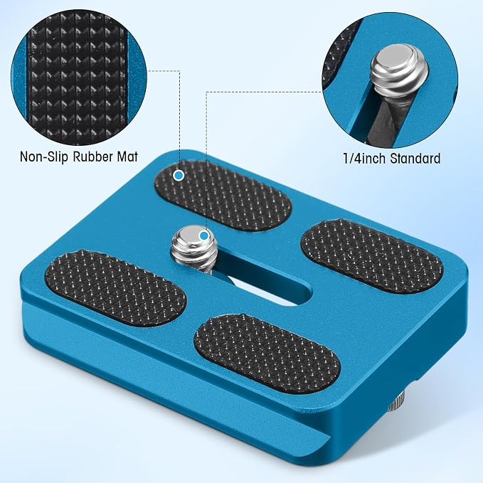 Frienda Quick Release Plate Tripod 1/4-20 DSLR,Pu50,Blue | Tripod Mount Plate, Camera Tripod Mount for DSLR Camera Tripod Ball Head , Metal, 1.9 x 1.5 x 0.4 Inch - Image 3